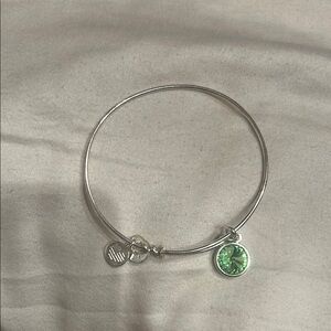 Alex and Ani Silver Charm Bangle Bracelet with Green Stone